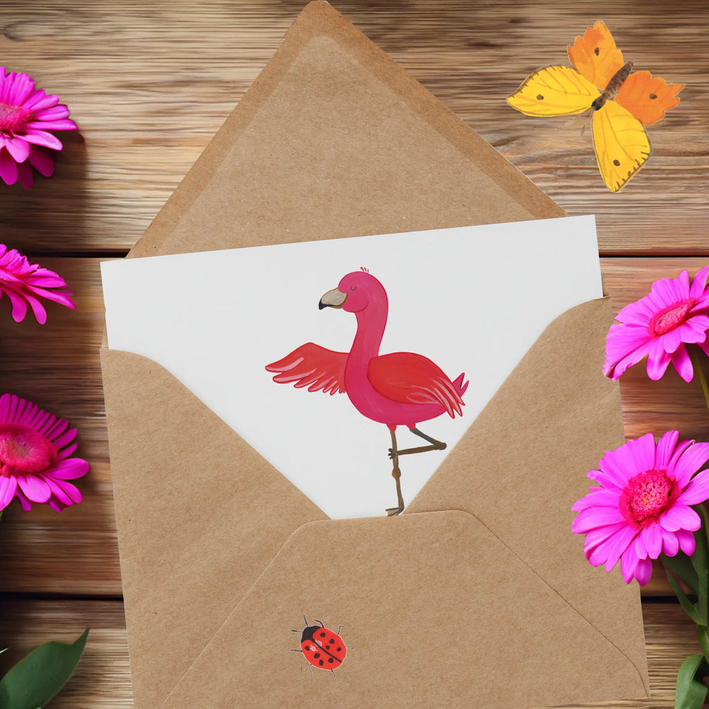 Deluxe Karte Flamingo Yoga Karte, Grußkarte, Klappkarte, Einladungskarte, Glückwunschkarte, Hochzeitskarte, Geburtstagskarte, Hochwertige Grußkarte, Hochwertige Klappkarte, Flamingo, Vogel, Yoga, Namaste, Achtsamkeit, Yoga-Übung, Entspannung, Ärger, Aufregen, Tiefenentspannung