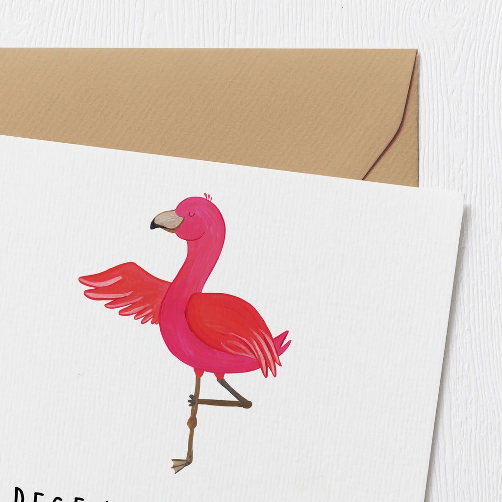 Deluxe Karte Flamingo Yoga Karte, Grußkarte, Klappkarte, Einladungskarte, Glückwunschkarte, Hochzeitskarte, Geburtstagskarte, Hochwertige Grußkarte, Hochwertige Klappkarte, Flamingo, Vogel, Yoga, Namaste, Achtsamkeit, Yoga-Übung, Entspannung, Ärger, Aufregen, Tiefenentspannung