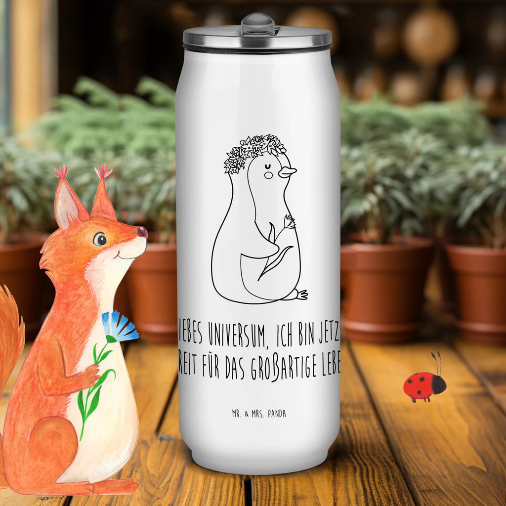 Getränkedosen Trinkflasche Pinguin Blumen Getränkedose, Trinkflasche, Pinguin, Pinguine, Blumenkranz, Universum, Leben, Wünsche, Ziele, Lebensziele, Motivation, Lebenslust, Liebeskummer, Geschenkidee