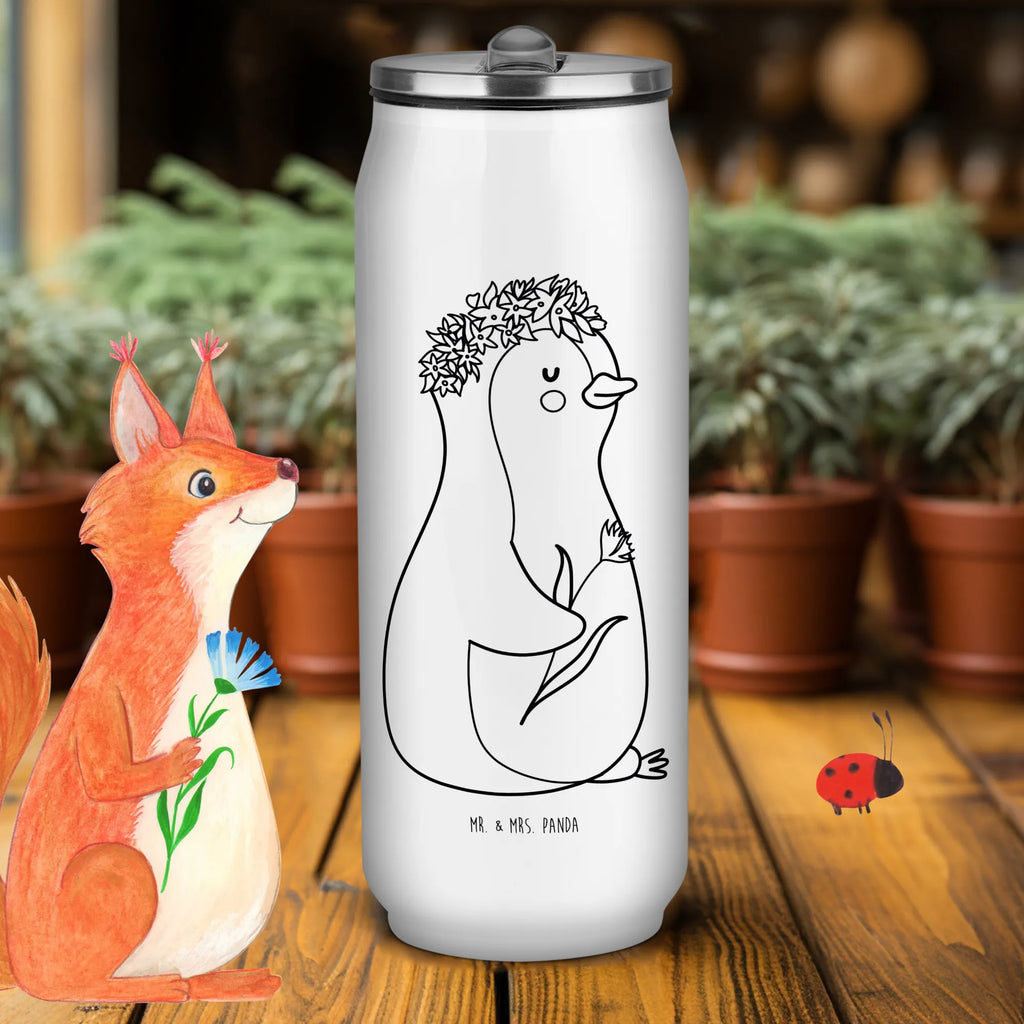 Getränkedosen Trinkflasche Pinguin Blumen Getränkedose, Trinkflasche, Pinguin, Pinguine, Blumenkranz, Universum, Leben, Wünsche, Ziele, Lebensziele, Motivation, Lebenslust, Liebeskummer, Geschenkidee