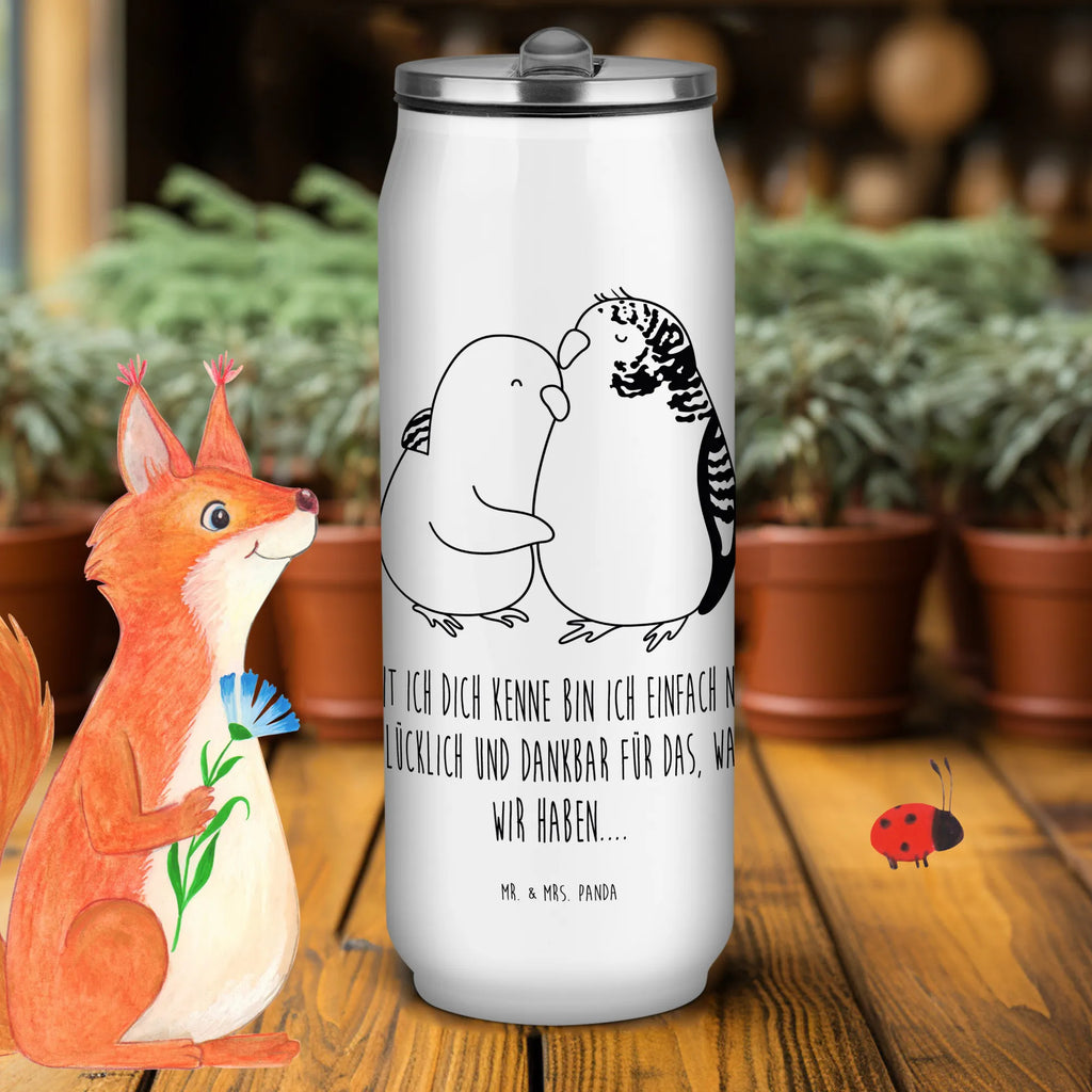 Getränkedosen Trinkflasche Wellensittich Liebe Getränkedose, Trinkflasche, Liebe, Partner, Freund, Freundin, Ehemann, Ehefrau, Heiraten, Verlobung, Heiratsantrag, Liebesgeschenk, Jahrestag, Hocheitstag, Vögel, Wellensittich, Nähe, Kuscheln, Vertrauen