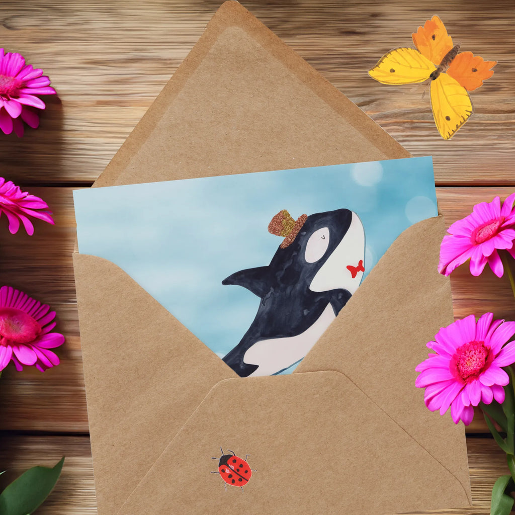 Personalisierte Deluxe Karte Orca Zylinder Personalisierte Grußkarte, Personalisiertere Klappkarte, Personalisierte Einladungskarte, Personalisierte Glückwunschkarte, Personalisierte Hochzeitskarte, Personalisierte Geburtstagskarte, Grußkarte mit Namen, Grußkarte selber drucken, Grußkarte selbst gestalten, Grußkarte mit persönlichen Nachrichten, Grußkarte als Geldgeschenk, Grußkarten personalisiert, Personalisierte Karte, Meerestiere, Meer, Urlaub, Narwal, Glitter, Konfetti, Glitzer, Geburtstag, Feier, Fete, Fest, Glückwunsch, Orca