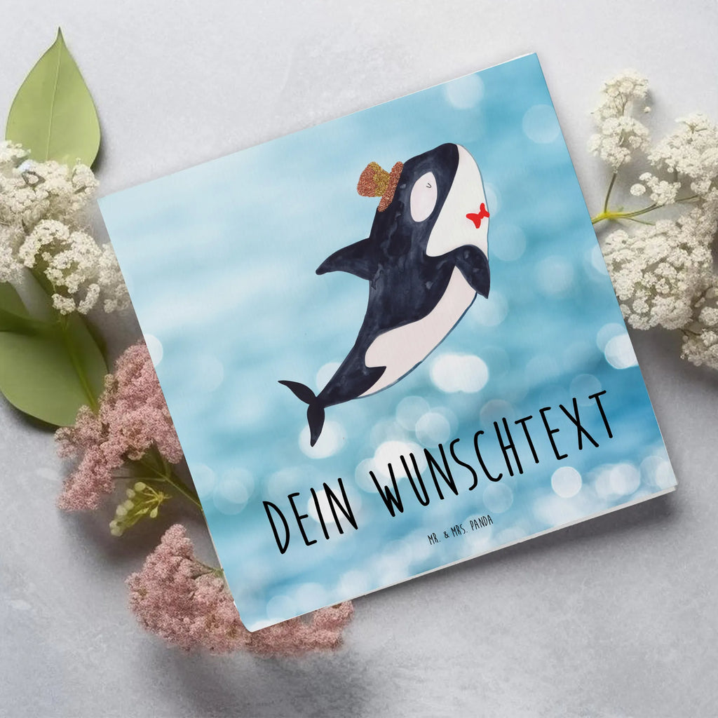 Personalisierte Deluxe Karte Orca Zylinder Personalisierte Grußkarte, Personalisiertere Klappkarte, Personalisierte Einladungskarte, Personalisierte Glückwunschkarte, Personalisierte Hochzeitskarte, Personalisierte Geburtstagskarte, Grußkarte mit Namen, Grußkarte selber drucken, Grußkarte selbst gestalten, Grußkarte mit persönlichen Nachrichten, Grußkarte als Geldgeschenk, Grußkarten personalisiert, Personalisierte Karte, Meerestiere, Meer, Urlaub, Narwal, Glitter, Konfetti, Glitzer, Geburtstag, Feier, Fete, Fest, Glückwunsch, Orca