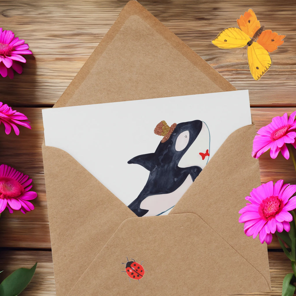 Personalisierte Deluxe Karte Orca Zylinder Personalisierte Grußkarte, Personalisiertere Klappkarte, Personalisierte Einladungskarte, Personalisierte Glückwunschkarte, Personalisierte Hochzeitskarte, Personalisierte Geburtstagskarte, Grußkarte mit Namen, Grußkarte selber drucken, Grußkarte selbst gestalten, Grußkarte mit persönlichen Nachrichten, Grußkarte als Geldgeschenk, Grußkarten personalisiert, Personalisierte Karte, Meerestiere, Meer, Urlaub, Narwal, Glitter, Konfetti, Glitzer, Geburtstag, Feier, Fete, Fest, Glückwunsch, Orca