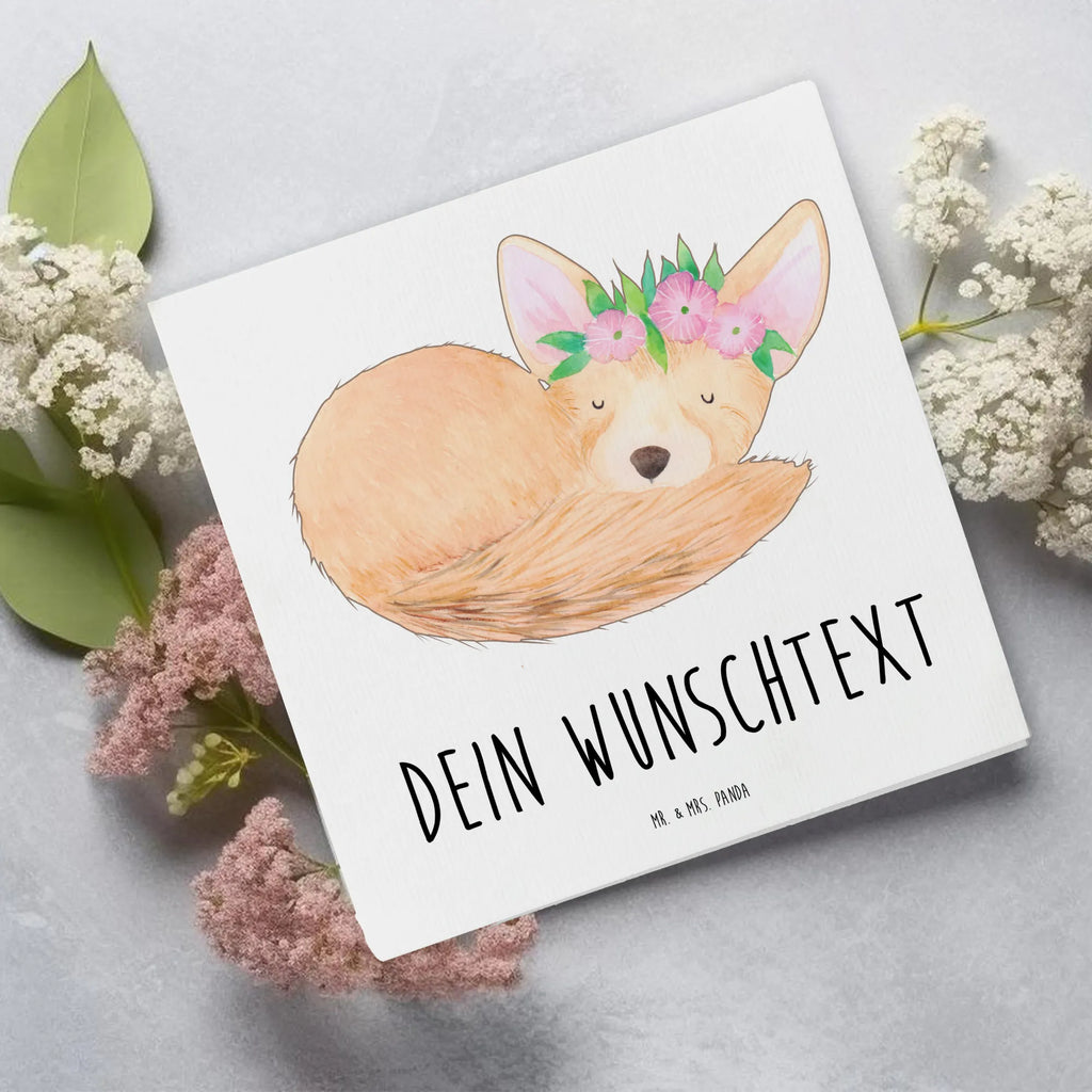 Personalisierte Deluxe Karte Wüstenfuchs Blumen Personalisierte Grußkarte, Personalisiertere Klappkarte, Personalisierte Einladungskarte, Personalisierte Glückwunschkarte, Personalisierte Hochzeitskarte, Personalisierte Geburtstagskarte, Grußkarte mit Namen, Grußkarte selber drucken, Grußkarte selbst gestalten, Grußkarte mit persönlichen Nachrichten, Grußkarte als Geldgeschenk, Grußkarten personalisiert, Personalisierte Karte, Afrika, Wildtiere, Wüste, Wüstenfuchs, Blumen, Blumenkranz, Glücklich