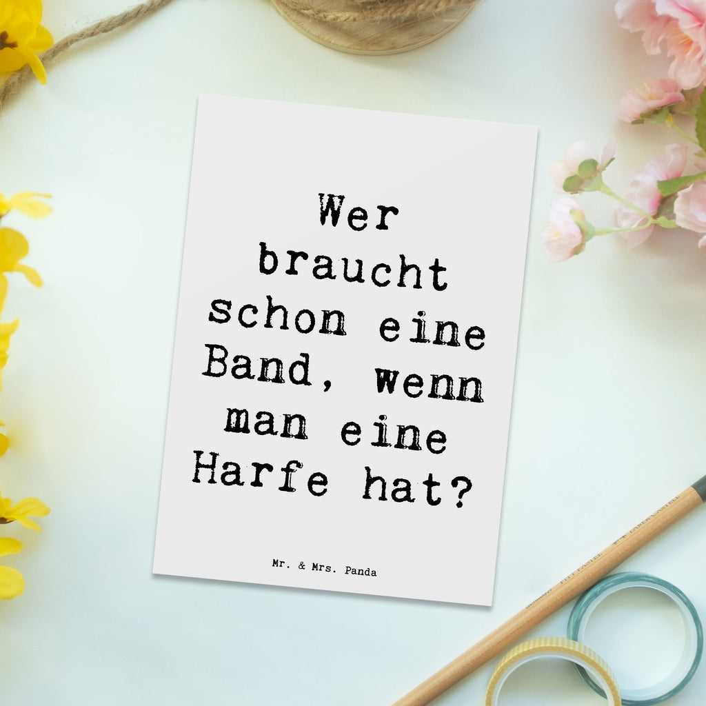 Postkarte Spruch Wer braucht schon eine Band, wenn man eine Harfe hat? Postkarte, Karte, Geschenkkarte, Grußkarte, Einladung, Ansichtskarte, Geburtstagskarte, Einladungskarte, Dankeskarte, Ansichtskarten, Einladung Geburtstag, Einladungskarten Geburtstag, Instrumente, Geschenke Musiker, Musikliebhaber