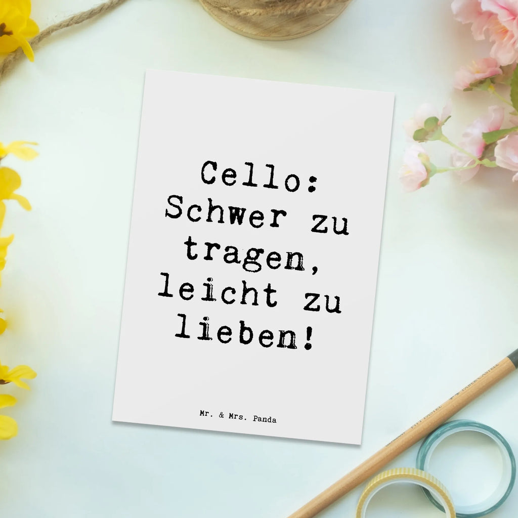 Postkarte Cello: Schwer zu tragen, leicht zu lieben! Postkarte, Karte, Geschenkkarte, Grußkarte, Einladung, Ansichtskarte, Geburtstagskarte, Einladungskarte, Dankeskarte, Ansichtskarten, Einladung Geburtstag, Einladungskarten Geburtstag, Instrumente, Geschenke Musiker, Musikliebhaber