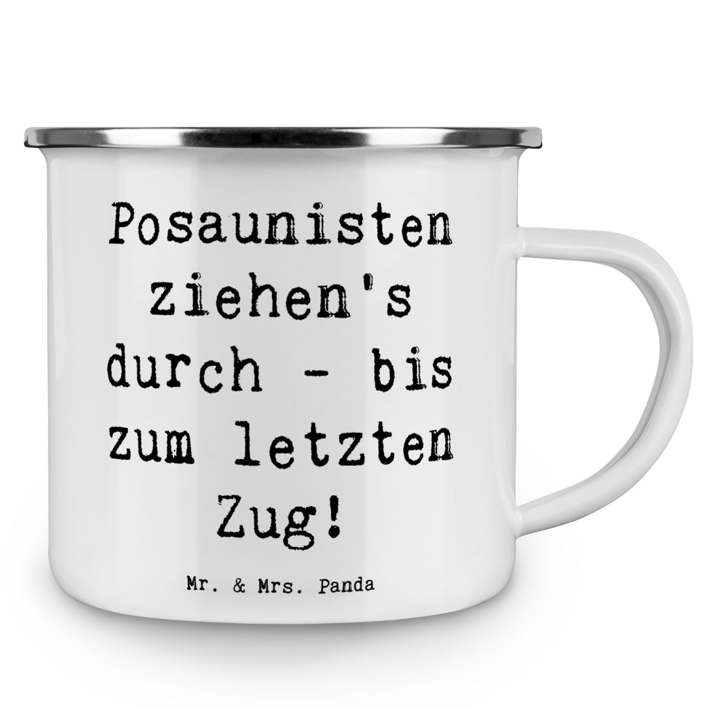 Camping Emaille Tasse Posaunisten ziehen's durch - bis zum letzten Zug! Campingtasse, Trinkbecher, Metalltasse, Outdoor Tasse, Emaille Trinkbecher, Blechtasse Outdoor, Emaille Campingbecher, Edelstahl Trinkbecher, Metalltasse für Camping, Kaffee Blechtasse, Camping Tasse Metall, Instrumente, Geschenke Musiker, Musikliebhaber