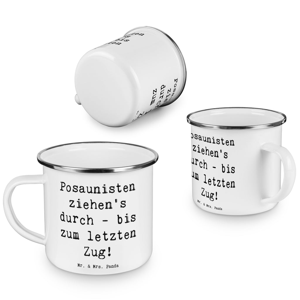 Camping Emaille Tasse Posaunisten ziehen's durch - bis zum letzten Zug! Campingtasse, Trinkbecher, Metalltasse, Outdoor Tasse, Emaille Trinkbecher, Blechtasse Outdoor, Emaille Campingbecher, Edelstahl Trinkbecher, Metalltasse für Camping, Kaffee Blechtasse, Camping Tasse Metall, Instrumente, Geschenke Musiker, Musikliebhaber