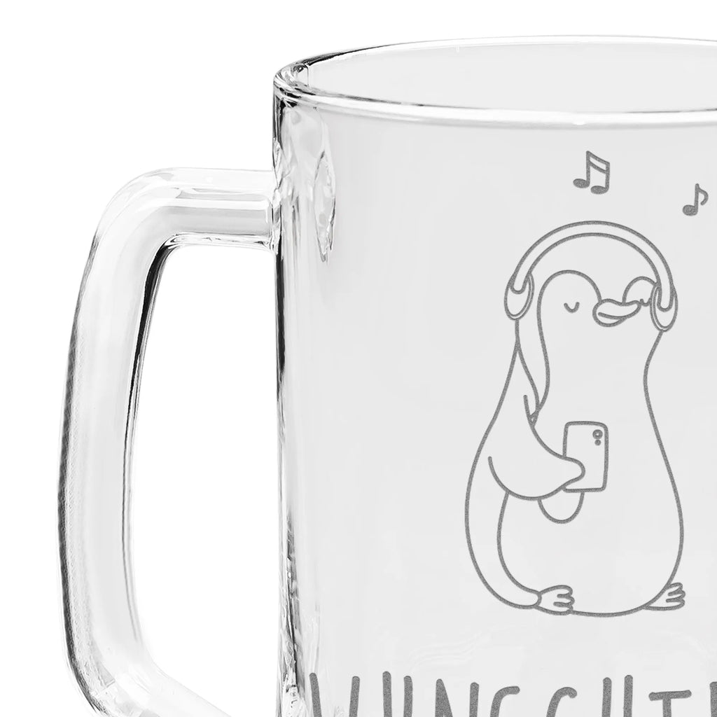 Personalisierter Gravur Bierkrug Pinguin Musik hören Personalisierter Bierkrug, Personalisierter Bier Krug, Personalisiertes Bierkrug Glas, Bierkrug mit Namen, Bier Krug mit Namen, Bierkrug Glas mit Namen, Vatertag, Wunschtext, Wunschname, Personalisierbar, Selbst gestalten, Geschenk, Sport, Sportart, Hobby, Schenken, Danke, Dankeschön, Auszeichnung, Gewinn, Sportler, Musik hören, Lieblingssong