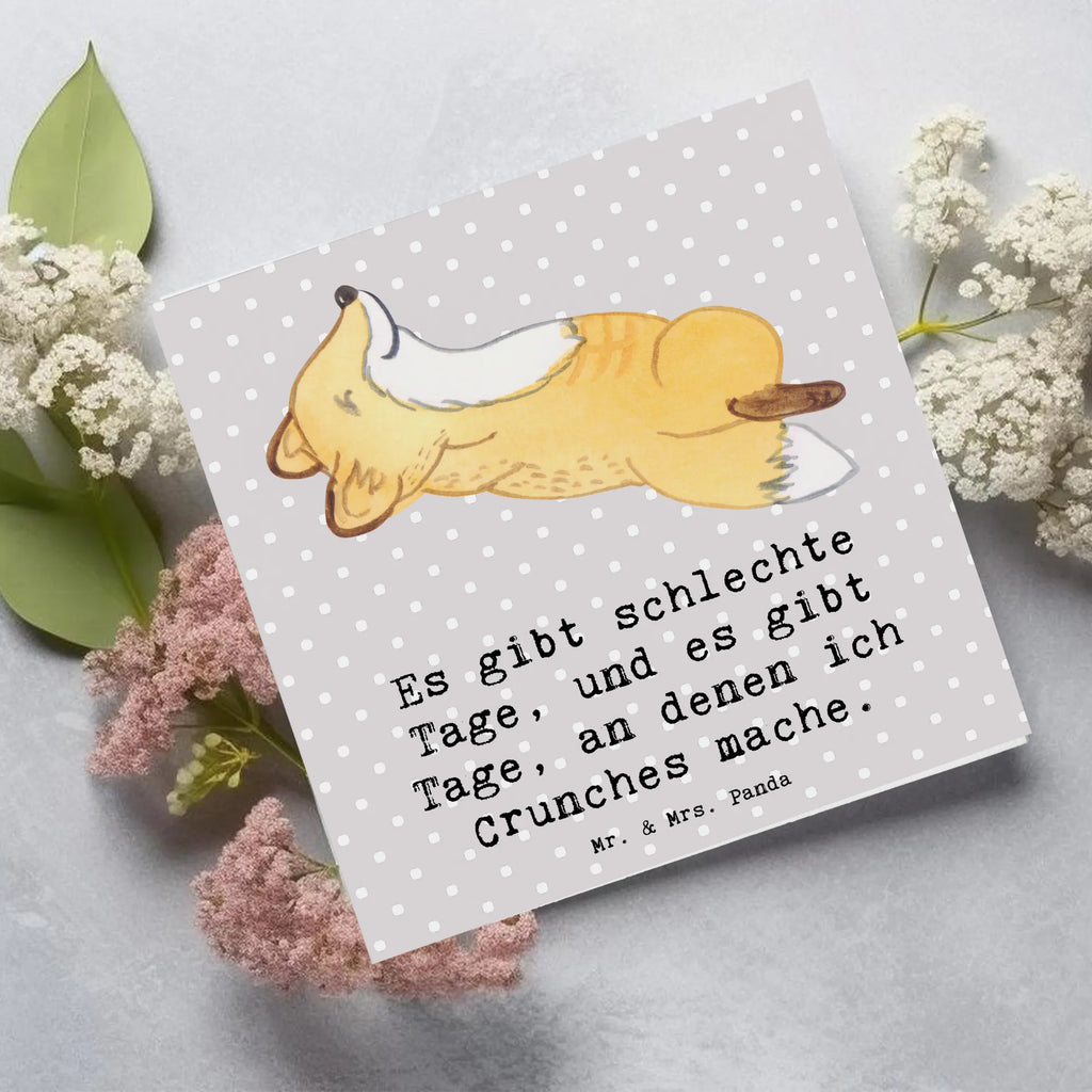 Deluxe Karte Fuchs Crunches Karte, Grußkarte, Klappkarte, Einladungskarte, Glückwunschkarte, Hochzeitskarte, Geburtstagskarte, Hochwertige Grußkarte, Hochwertige Klappkarte, Geschenk, Sport, Sportart, Hobby, Schenken, Danke, Dankeschön, Auszeichnung, Gewinn, Sportler, Crunches, Fitness, Bauchpressen, Fitnessstudio