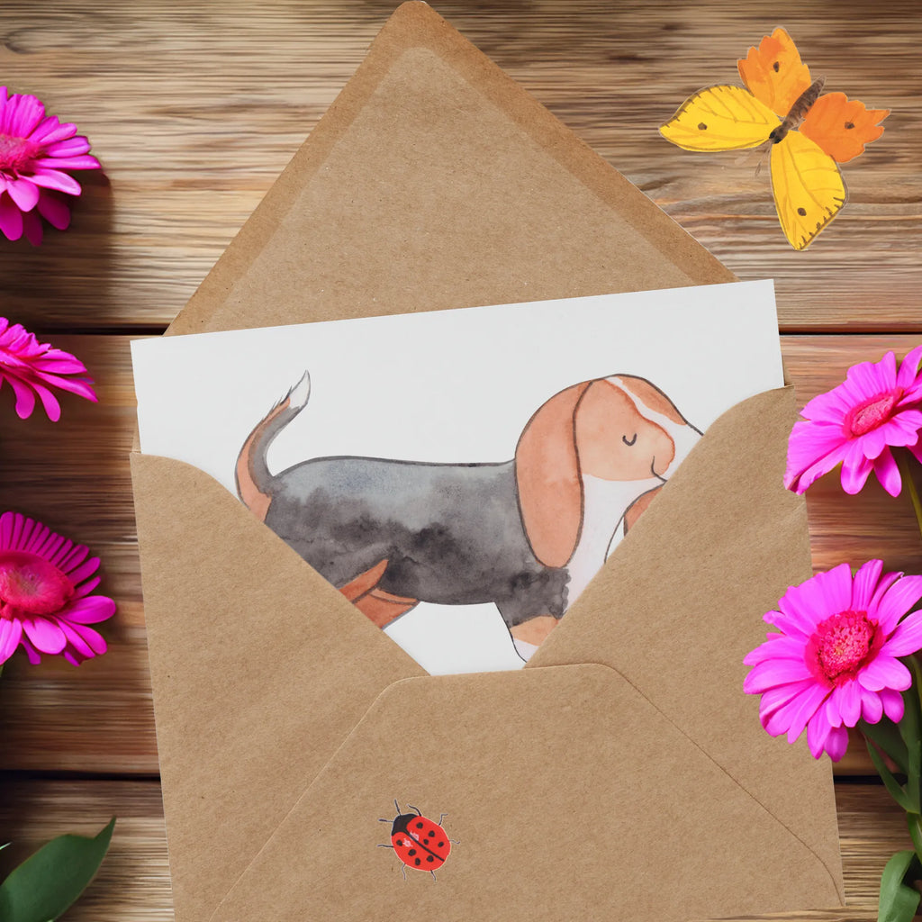 Deluxe Karte Basset Hound Moment Karte, Grußkarte, Klappkarte, Einladungskarte, Glückwunschkarte, Hochzeitskarte, Geburtstagskarte, Hochwertige Grußkarte, Hochwertige Klappkarte, Hund, Hunderasse, Rassehund, Hundebesitzer, Geschenk, Tierfreund, Schenken, Welpe, Basset Hound, Basset