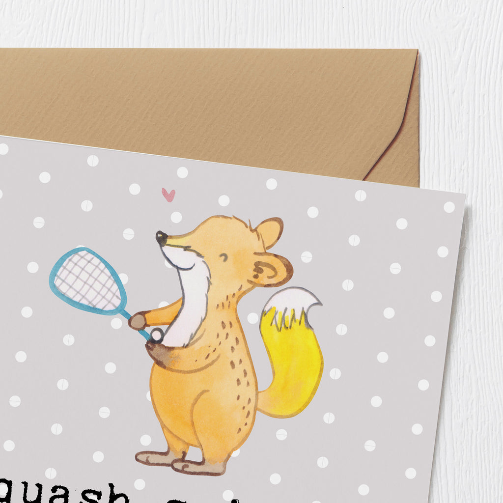 Deluxe Karte Fuchs Squash spielen Karte, Grußkarte, Klappkarte, Einladungskarte, Glückwunschkarte, Hochzeitskarte, Geburtstagskarte, Hochwertige Grußkarte, Hochwertige Klappkarte, Geschenk, Sport, Sportart, Hobby, Schenken, Danke, Dankeschön, Auszeichnung, Gewinn, Sportler, Squash spielen, Squashhalle, Ballsport