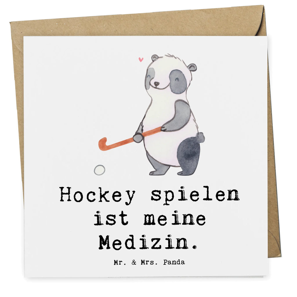 Deluxe Karte Panda Hockey spielen Karte, Grußkarte, Klappkarte, Einladungskarte, Glückwunschkarte, Hochzeitskarte, Geburtstagskarte, Hochwertige Grußkarte, Hochwertige Klappkarte, Geschenk, Sport, Sportart, Hobby, Schenken, Danke, Dankeschön, Auszeichnung, Gewinn, Sportler, Hockey spielen, Feldhockey, Hockeyschläger, Hockey Verein