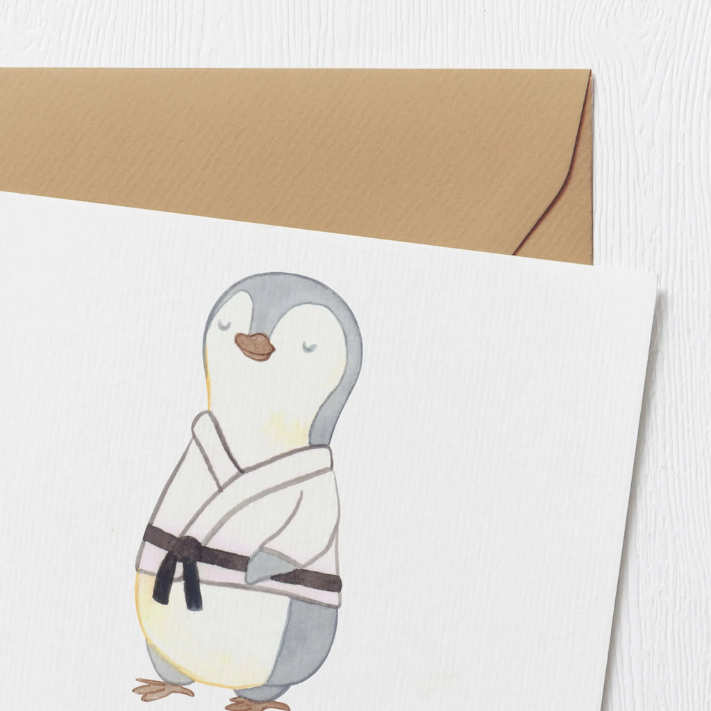 Personalisierte Deluxe Karte Pinguin Karate Personalisierte Grußkarte, Personalisiertere Klappkarte, Personalisierte Einladungskarte, Personalisierte Glückwunschkarte, Personalisierte Hochzeitskarte, Personalisierte Geburtstagskarte, Grußkarte mit Namen, Grußkarte selber drucken, Grußkarte selbst gestalten, Grußkarte mit persönlichen Nachrichten, Grußkarte als Geldgeschenk, Grußkarten personalisiert, Personalisierte Karte, Geschenk, Sport, Sportart, Hobby, Schenken, Danke, Dankeschön, Auszeichnung, Gewinn, Sportler, Karate, Kampfsportart, Selbstverteidigung, Kampfkunst, Karate Verein