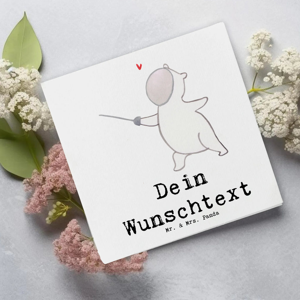 Personalisierte Deluxe Karte Panda Fechten Personalisierte Grußkarte, Personalisiertere Klappkarte, Personalisierte Einladungskarte, Personalisierte Glückwunschkarte, Personalisierte Hochzeitskarte, Personalisierte Geburtstagskarte, Grußkarte mit Namen, Grußkarte selber drucken, Grußkarte selbst gestalten, Grußkarte mit persönlichen Nachrichten, Grußkarte als Geldgeschenk, Grußkarten personalisiert, Personalisierte Karte, Geschenk, Sport, Sportart, Hobby, Schenken, Danke, Dankeschön, Auszeichnung, Gewinn, Sportler, Fechten, Fechter Bund, Fecht Verein, Fecht Club