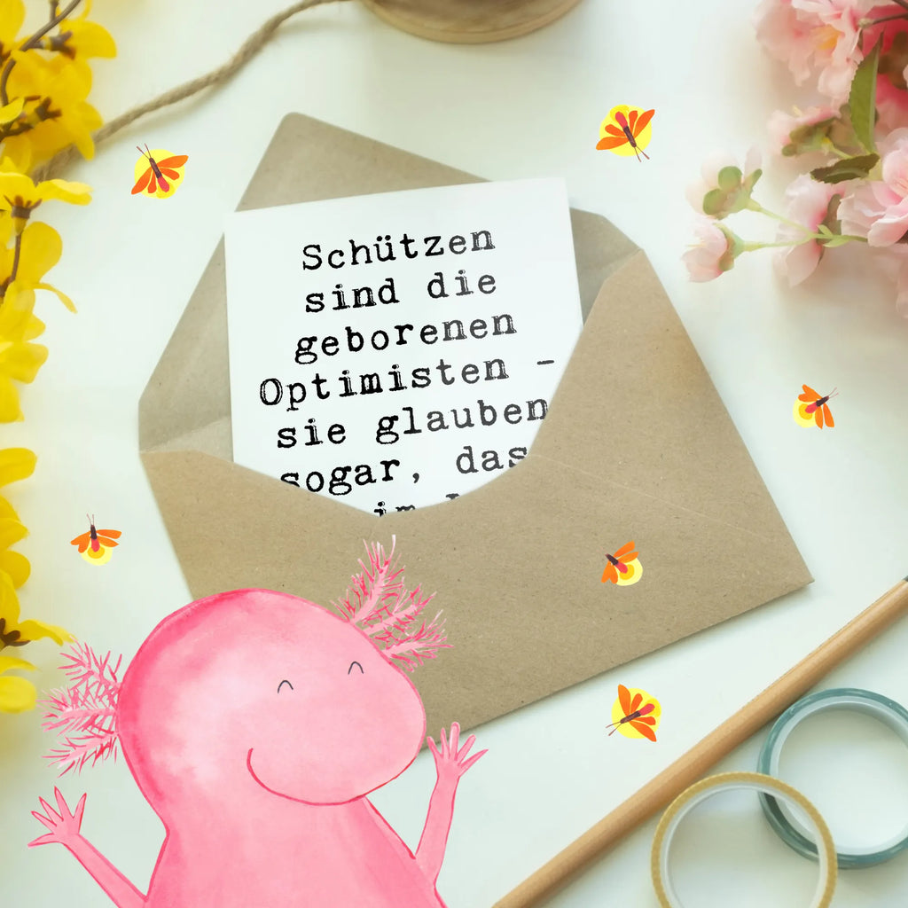 Grußkarte Spruch Schütze Optimist Grußkarte, Klappkarte, Einladungskarte, Glückwunschkarte, Hochzeitskarte, Geburtstagskarte, Karte, Ansichtskarten, Tierkreiszeichen, Sternzeichen, Horoskop, Astrologie, Aszendent