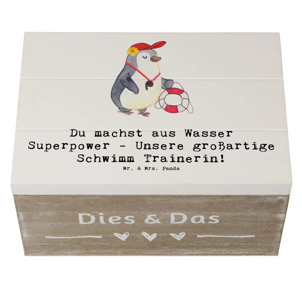 Holzkiste Superpower Schwimmen Trainerin Holzkiste, Kiste, Schatzkiste, Truhe, Schatulle, XXL, Erinnerungsbox, Erinnerungskiste, Dekokiste, Aufbewahrungsbox, Geschenkbox, Geschenkdose, Geschenk, Sport, Sportart, Hobby, Schenken, Danke, Dankeschön, Auszeichnung, Gewinn, Sportler