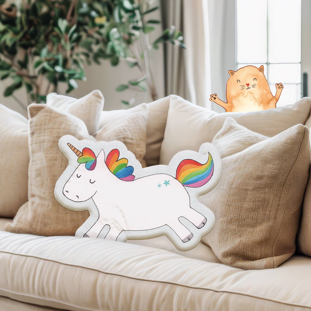 Kissen Kuscheltier Einhorn Happy Tierkissen, Kuscheltier, Plüschtier, Einhorn, Einhörner, Einhorn Deko, Pegasus, Unicorn, glücklich, fröhlich, Spaß, Freude, Lebensfreude, witzig, spannend, Lächeln, Lachen