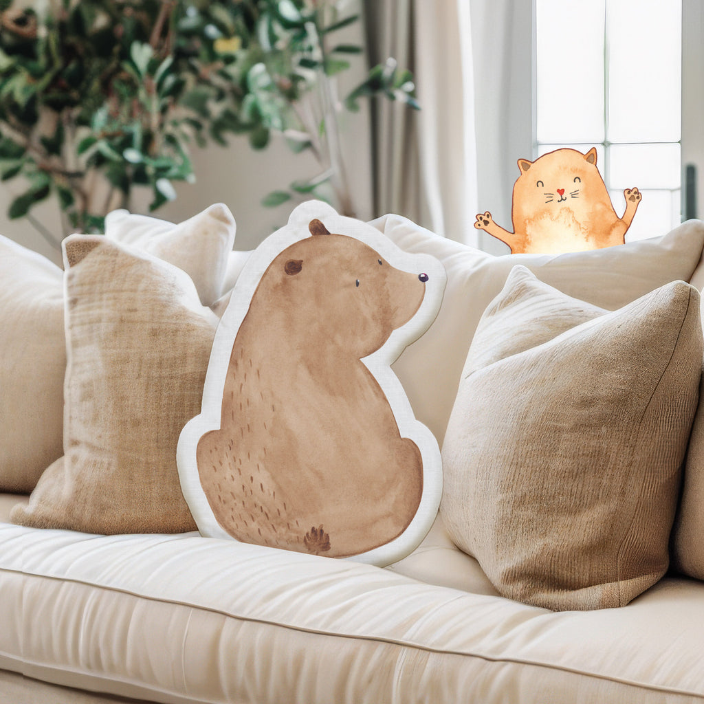 Kissen Kuscheltier Bär Schulterblick Tierkissen, Kuscheltier, Plüschtier, Bär, Teddy, Teddybär, Selbstachtung, Weltansicht, Motivation, Bären, Bärenliebe, Weisheit