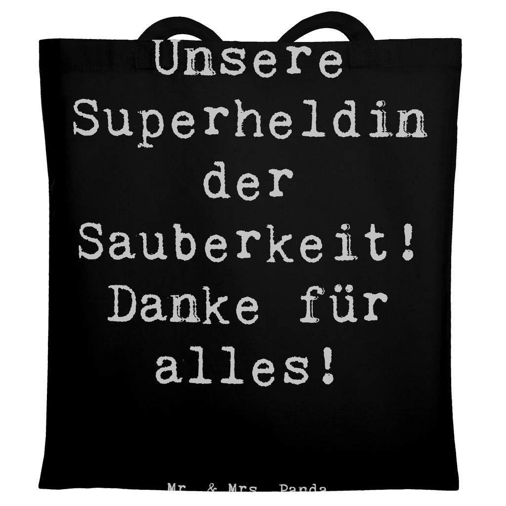 Tragetasche Unsere Superheldin der Sauberkeit! Danke für alles! Beuteltasche, Beutel, Einkaufstasche, Jutebeutel, Stoffbeutel, Tasche, Shopper, Umhängetasche, Strandtasche, Schultertasche, Stofftasche, Tragetasche, Badetasche, Jutetasche, Einkaufstüte, Laptoptasche