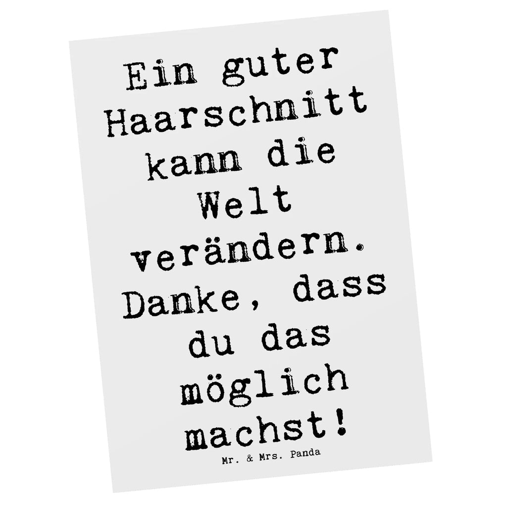 Postkarte Ein guter Haarschnitt kann die Welt verändern. Danke, dass du das möglich machst! Postkarte, Karte, Geschenkkarte, Grußkarte, Einladung, Ansichtskarte, Geburtstagskarte, Einladungskarte, Dankeskarte, Ansichtskarten, Einladung Geburtstag, Einladungskarten Geburtstag