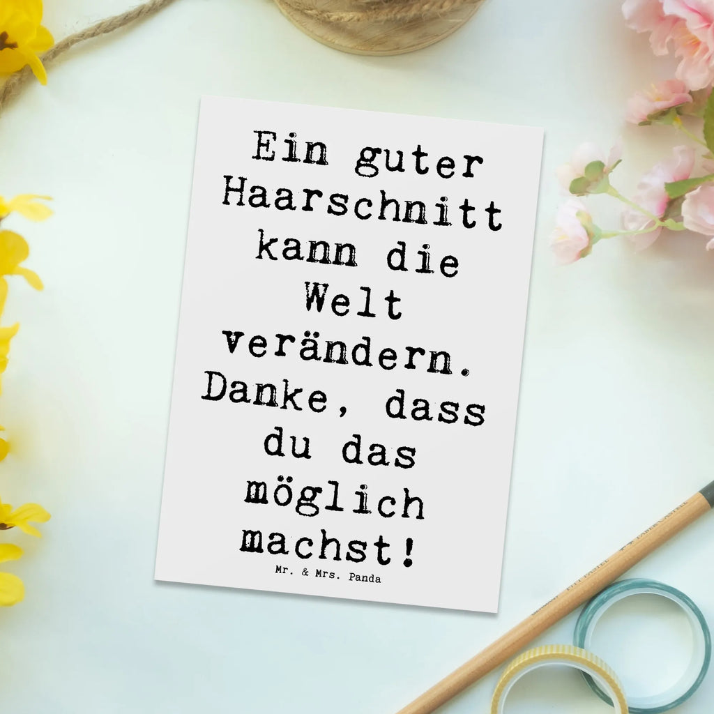 Postkarte Ein guter Haarschnitt kann die Welt verändern. Danke, dass du das möglich machst! Postkarte, Karte, Geschenkkarte, Grußkarte, Einladung, Ansichtskarte, Geburtstagskarte, Einladungskarte, Dankeskarte, Ansichtskarten, Einladung Geburtstag, Einladungskarten Geburtstag