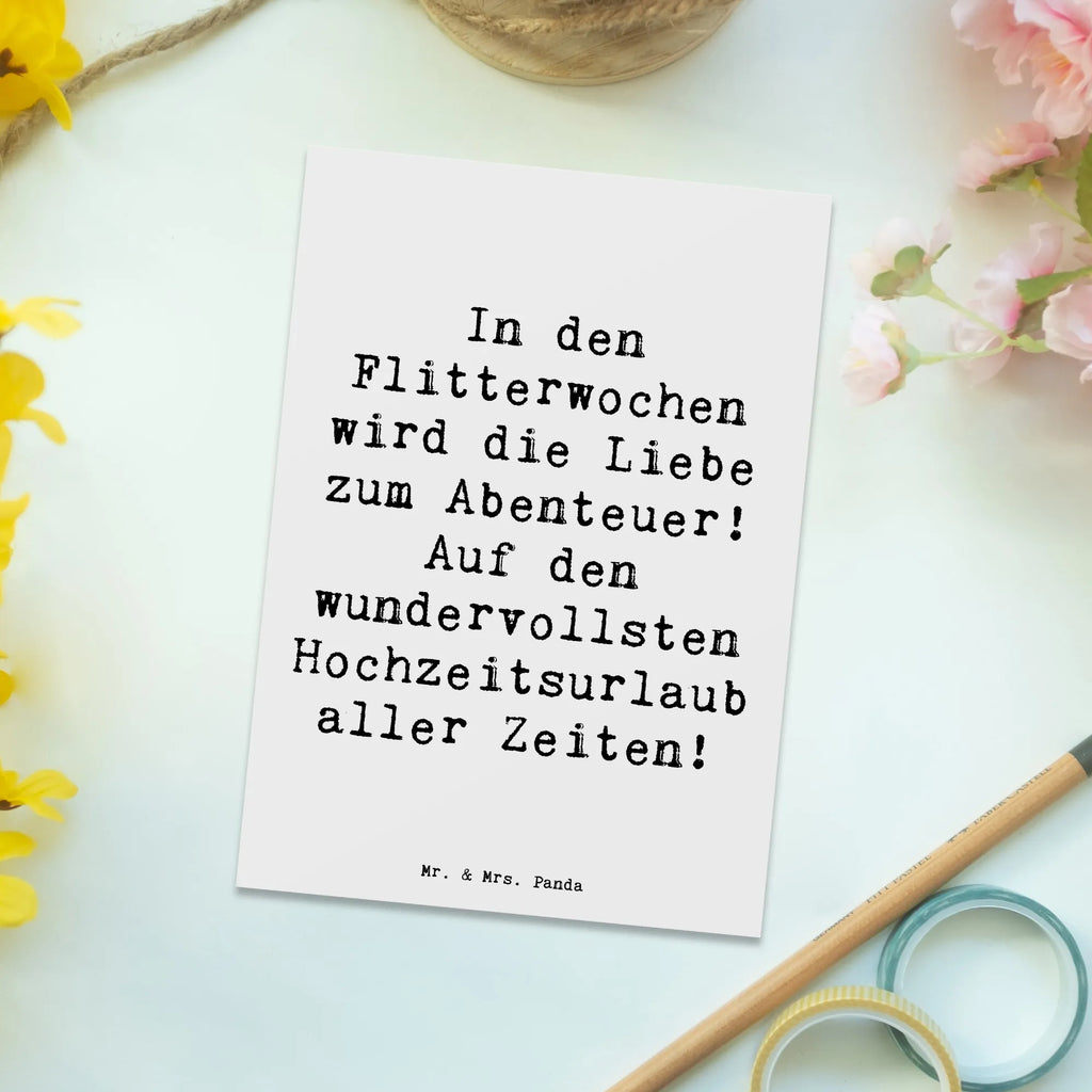 Postkarte Spruch Flitterwochen Abenteuer Postkarte, Karte, Geschenkkarte, Grußkarte, Einladung, Ansichtskarte, Geburtstagskarte, Einladungskarte, Dankeskarte, Ansichtskarten, Einladung Geburtstag, Einladungskarten Geburtstag, Hochzeit, Hochzeitsgeschenk, Ehe, Hochzeitsfeier, Trauung, Trauungsgeschenk, Hochzeitskarte, Verlobungsfeier, Verlobungsgeschenk, Hochzeitsgeschenkideen, Hochzeitsgeschenke für Brautpaar