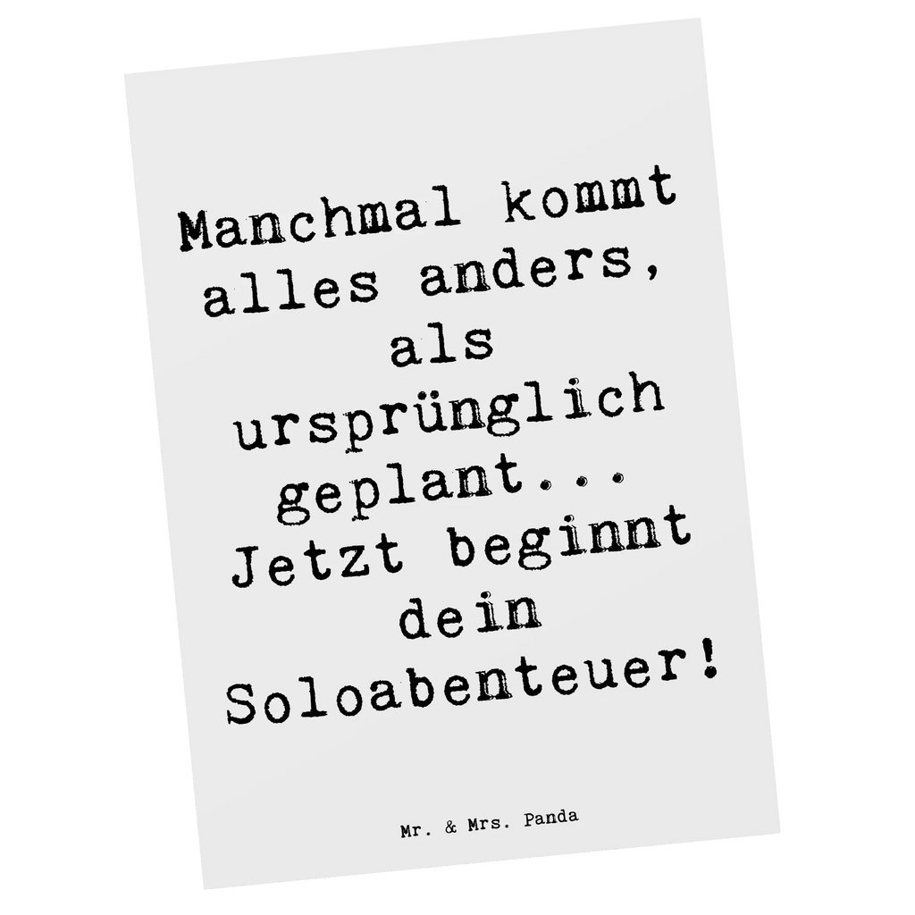 Postkarte Manchmal kommt alles anders, als ursprünglich geplant... Jetzt beginnt dein Soloabenteuer! Postkarte, Karte, Geschenkkarte, Grußkarte, Einladung, Ansichtskarte, Geburtstagskarte, Einladungskarte, Dankeskarte, Ansichtskarten, Einladung Geburtstag, Einladungskarten Geburtstag, Hochzeit, Hochzeitsgeschenk, Ehe, Hochzeitsfeier, Trauung, Trauungsgeschenk, Hochzeitskarte, Verlobungsfeier, Verlobungsgeschenk, Hochzeitsgeschenkideen, Hochzeitsgeschenke für Brautpaar