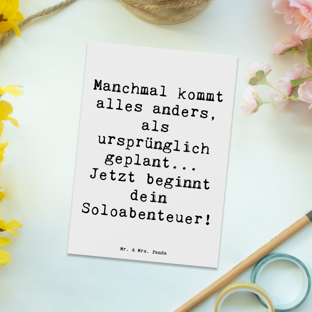 Postkarte Manchmal kommt alles anders, als ursprünglich geplant... Jetzt beginnt dein Soloabenteuer! Postkarte, Karte, Geschenkkarte, Grußkarte, Einladung, Ansichtskarte, Geburtstagskarte, Einladungskarte, Dankeskarte, Ansichtskarten, Einladung Geburtstag, Einladungskarten Geburtstag, Hochzeit, Hochzeitsgeschenk, Ehe, Hochzeitsfeier, Trauung, Trauungsgeschenk, Hochzeitskarte, Verlobungsfeier, Verlobungsgeschenk, Hochzeitsgeschenkideen, Hochzeitsgeschenke für Brautpaar