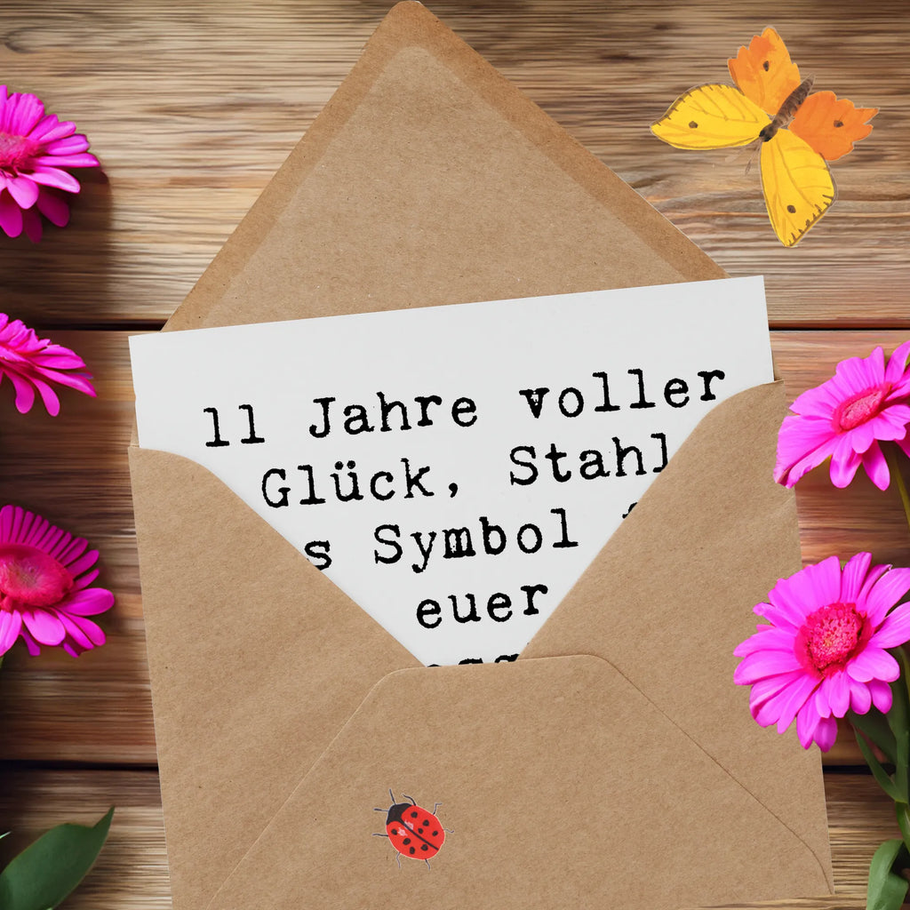 Deluxe Karte Spruch 11. Hochzeitstag Stahlhochzeit Karte, Grußkarte, Klappkarte, Einladungskarte, Glückwunschkarte, Hochzeitskarte, Geburtstagskarte, Hochwertige Grußkarte, Hochwertige Klappkarte, Hochzeit, Hochzeitsgeschenk, Ehe, Hochzeitsfeier, Trauung, Trauungsgeschenk, Verlobungsfeier, Verlobungsgeschenk, Hochzeitsgeschenkideen, Hochzeitsgeschenke für Brautpaar