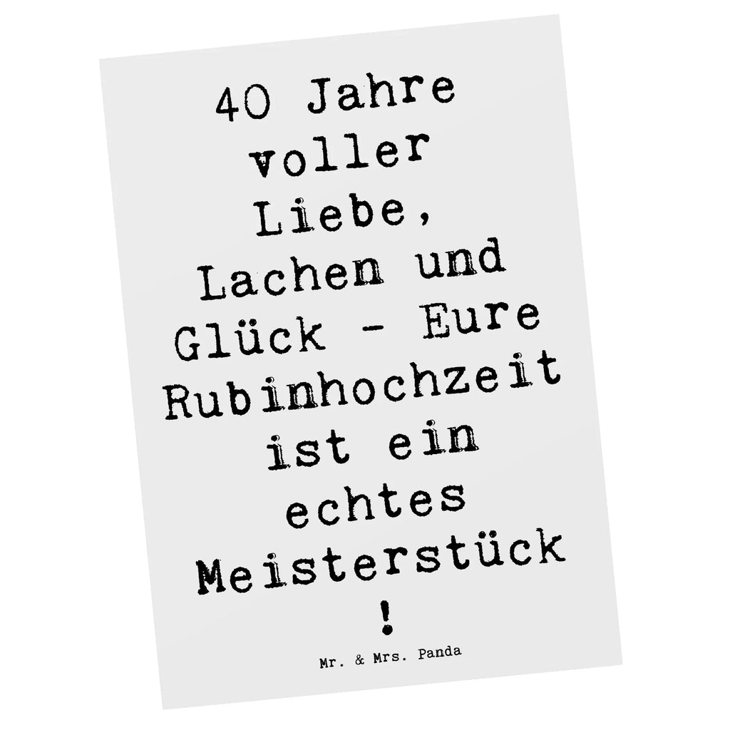 Postkarte 40 Jahre voller Liebe, Lachen und Glück - Eure Rubinhochzeit ist ein echtes Meisterstück! Postkarte, Karte, Geschenkkarte, Grußkarte, Einladung, Ansichtskarte, Geburtstagskarte, Einladungskarte, Dankeskarte, Ansichtskarten, Einladung Geburtstag, Einladungskarten Geburtstag, Hochzeit, Hochzeitsgeschenk, Ehe, Hochzeitsfeier, Trauung, Trauungsgeschenk, Hochzeitskarte, Verlobungsfeier, Verlobungsgeschenk, Hochzeitsgeschenkideen, Hochzeitsgeschenke für Brautpaar