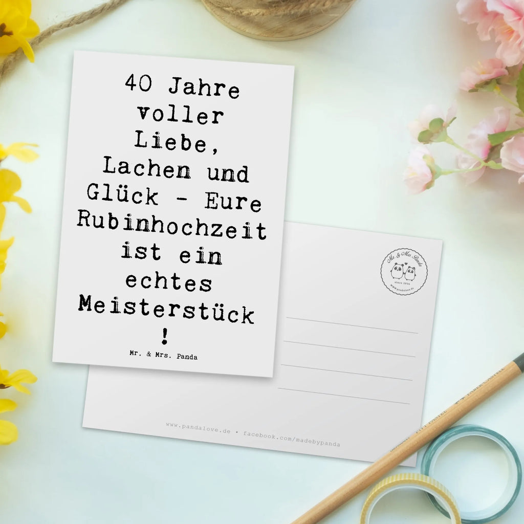 Postkarte 40 Jahre voller Liebe, Lachen und Glück - Eure Rubinhochzeit ist ein echtes Meisterstück! Postkarte, Karte, Geschenkkarte, Grußkarte, Einladung, Ansichtskarte, Geburtstagskarte, Einladungskarte, Dankeskarte, Ansichtskarten, Einladung Geburtstag, Einladungskarten Geburtstag, Hochzeit, Hochzeitsgeschenk, Ehe, Hochzeitsfeier, Trauung, Trauungsgeschenk, Hochzeitskarte, Verlobungsfeier, Verlobungsgeschenk, Hochzeitsgeschenkideen, Hochzeitsgeschenke für Brautpaar