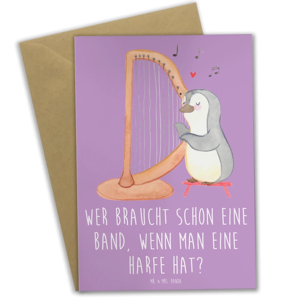 Grußkarte Wer braucht schon eine Band, wenn man eine Harfe hat? Grußkarte, Klappkarte, Einladungskarte, Glückwunschkarte, Hochzeitskarte, Geburtstagskarte, Karte, Ansichtskarten, Instrumente, Geschenke Musiker, Musikliebhaber