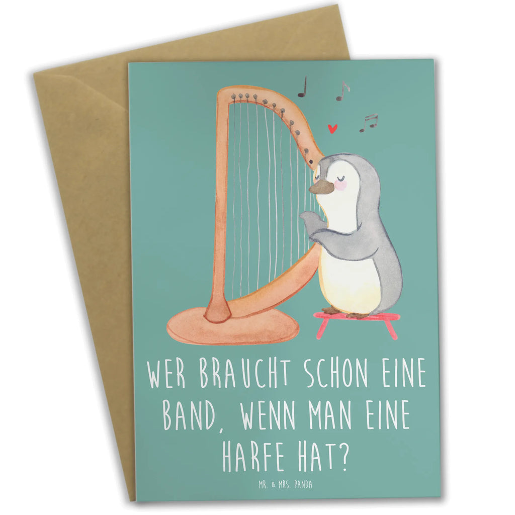 Grußkarte Wer braucht schon eine Band, wenn man eine Harfe hat? Grußkarte, Klappkarte, Einladungskarte, Glückwunschkarte, Hochzeitskarte, Geburtstagskarte, Karte, Ansichtskarten, Instrumente, Geschenke Musiker, Musikliebhaber