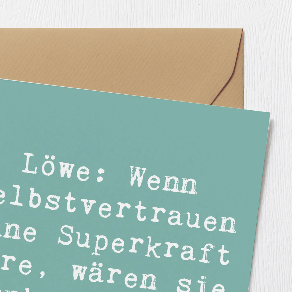 Deluxe Karte Spruch Löwe Superkraft Karte, Grußkarte, Klappkarte, Einladungskarte, Glückwunschkarte, Hochzeitskarte, Geburtstagskarte, Hochwertige Grußkarte, Hochwertige Klappkarte, Tierkreiszeichen, Sternzeichen, Horoskop, Astrologie, Aszendent