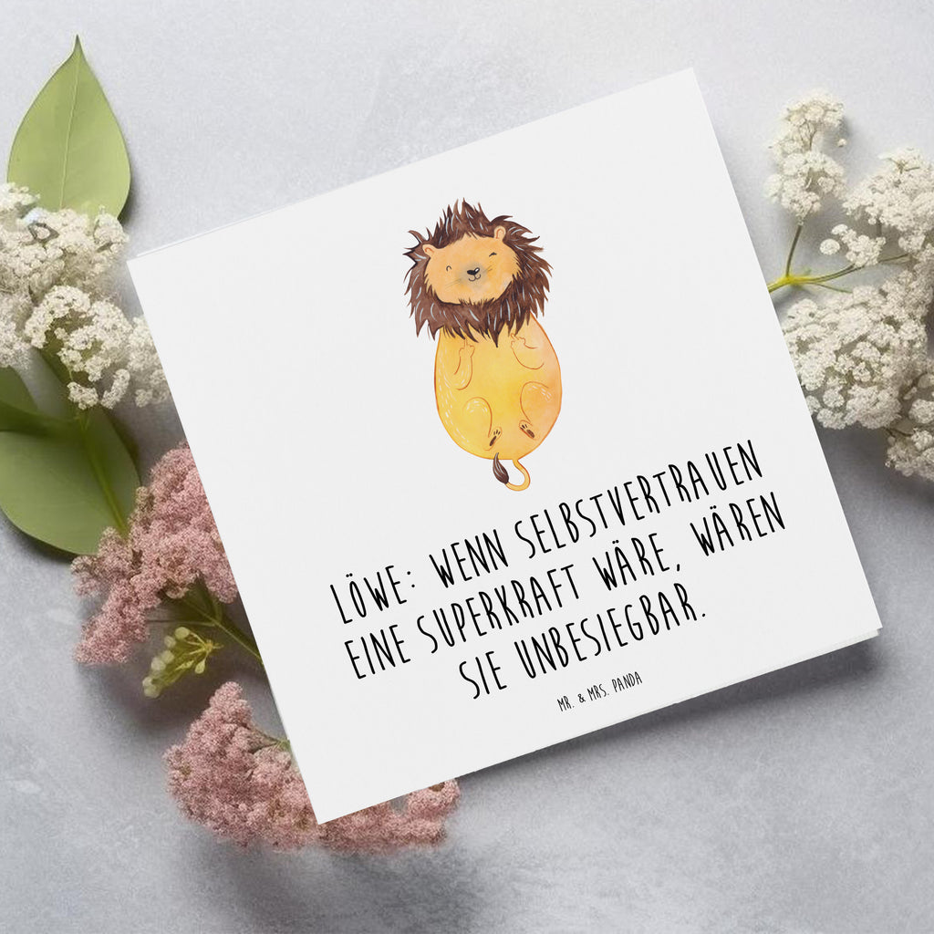 Deluxe Karte Spruch Löwe Superkraft Karte, Grußkarte, Klappkarte, Einladungskarte, Glückwunschkarte, Hochzeitskarte, Geburtstagskarte, Hochwertige Grußkarte, Hochwertige Klappkarte, Tierkreiszeichen, Sternzeichen, Horoskop, Astrologie, Aszendent