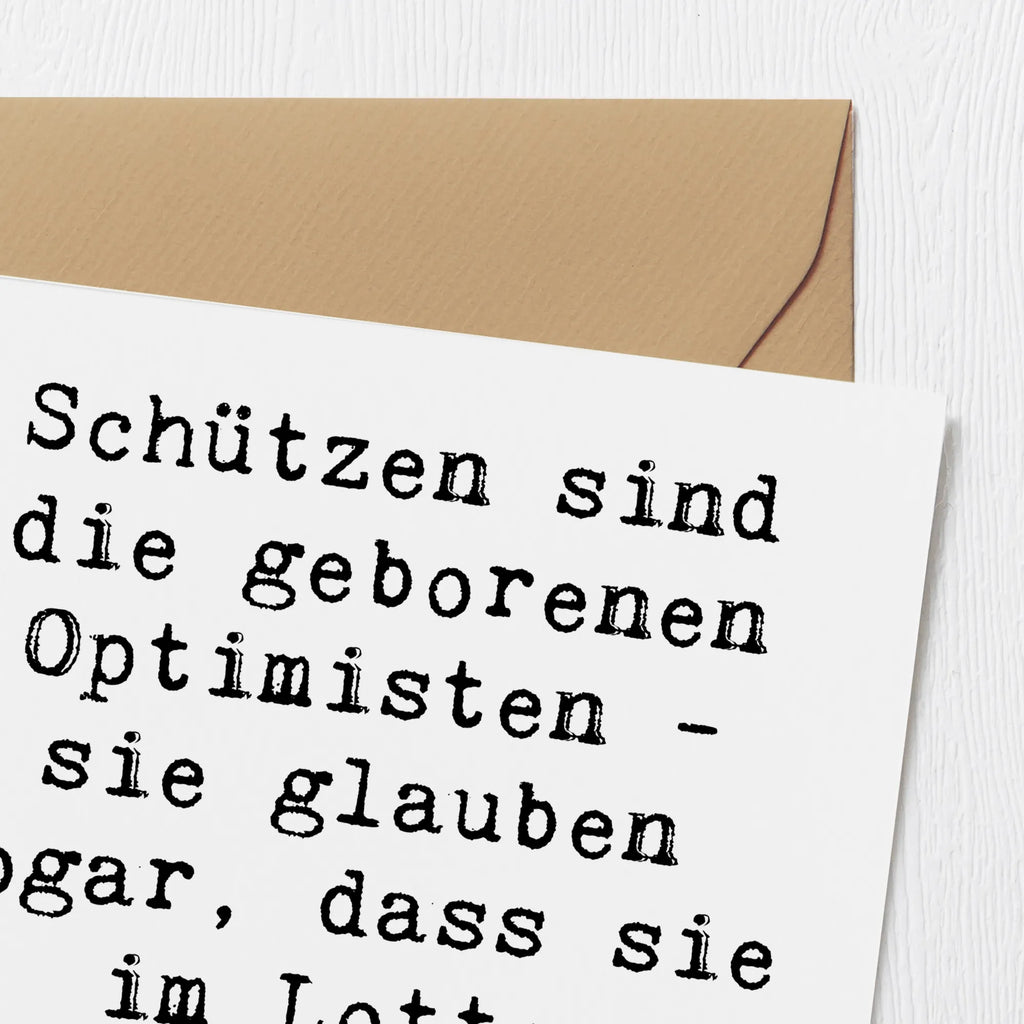 Deluxe Karte Spruch Schütze Optimist Karte, Grußkarte, Klappkarte, Einladungskarte, Glückwunschkarte, Hochzeitskarte, Geburtstagskarte, Hochwertige Grußkarte, Hochwertige Klappkarte, Tierkreiszeichen, Sternzeichen, Horoskop, Astrologie, Aszendent