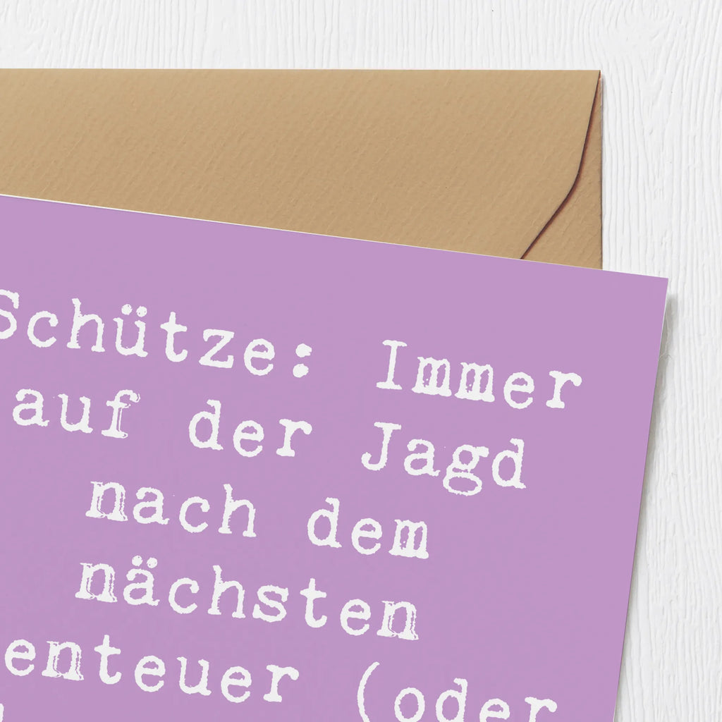 Deluxe Karte Spruch Abenteuer Schütze Karte, Grußkarte, Klappkarte, Einladungskarte, Glückwunschkarte, Hochzeitskarte, Geburtstagskarte, Hochwertige Grußkarte, Hochwertige Klappkarte, Tierkreiszeichen, Sternzeichen, Horoskop, Astrologie, Aszendent