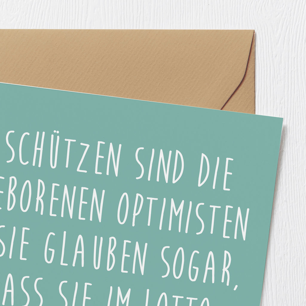 Deluxe Karte Spruch Schütze Optimist Karte, Grußkarte, Klappkarte, Einladungskarte, Glückwunschkarte, Hochzeitskarte, Geburtstagskarte, Hochwertige Grußkarte, Hochwertige Klappkarte, Tierkreiszeichen, Sternzeichen, Horoskop, Astrologie, Aszendent