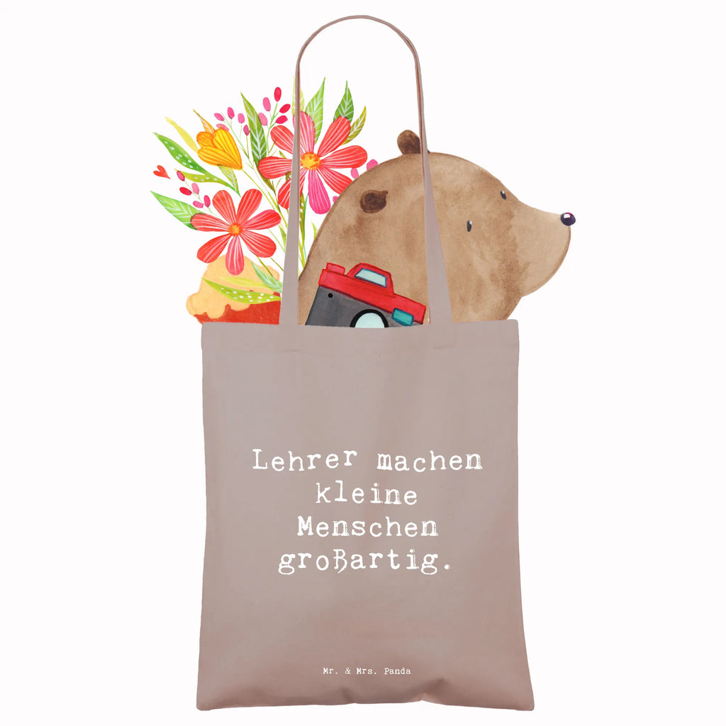 Tragetasche Lehrer machen kleine Menschen großartig. Beuteltasche, Beutel, Einkaufstasche, Jutebeutel, Stoffbeutel, Tasche, Shopper, Umhängetasche, Strandtasche, Schultertasche, Stofftasche, Tragetasche, Badetasche, Jutetasche, Einkaufstüte, Laptoptasche