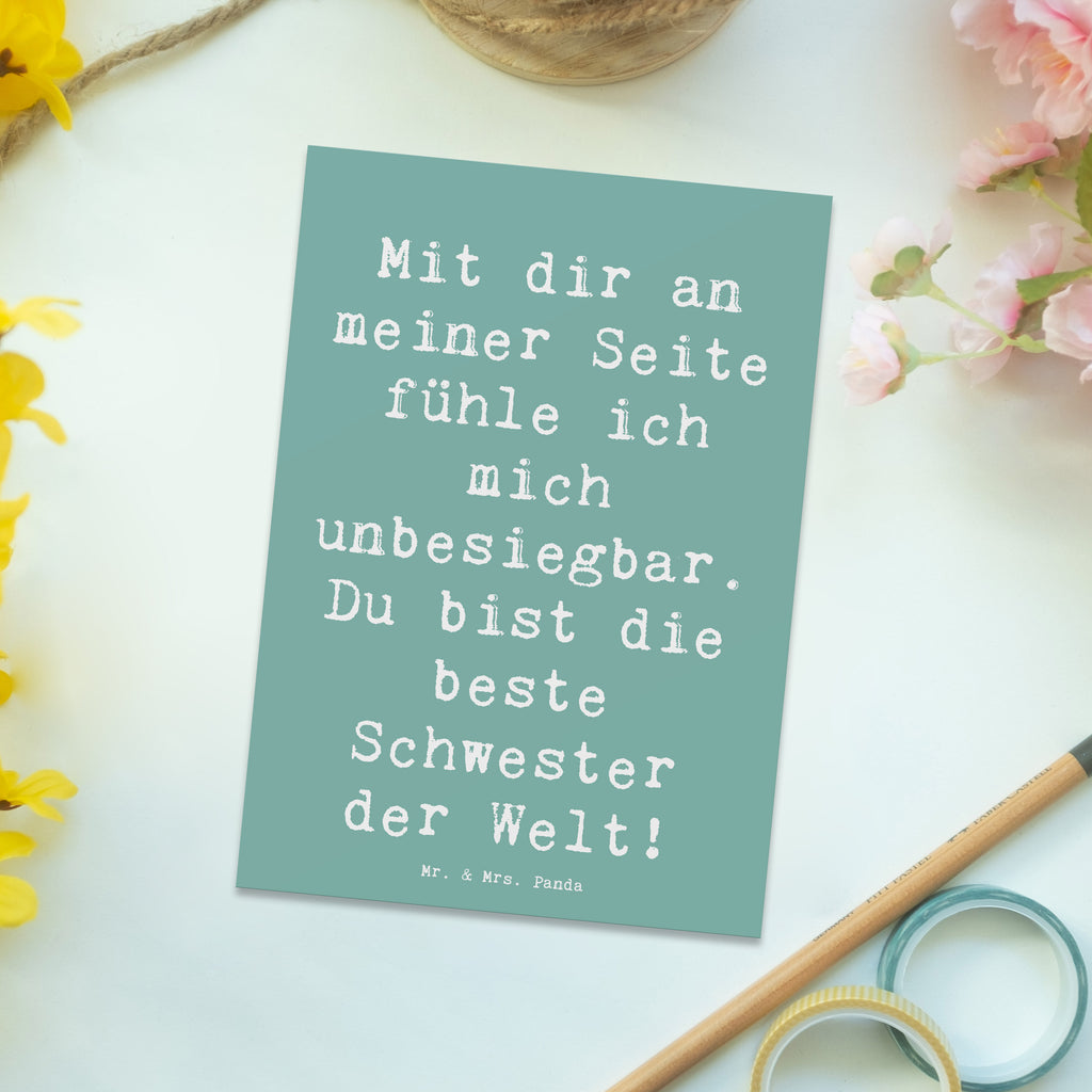 Postkarte Mit dir an meiner Seite fühle ich mich unbesiegbar. Du bist die beste Schwester der Welt! Postkarte, Karte, Geschenkkarte, Grußkarte, Einladung, Ansichtskarte, Geburtstagskarte, Einladungskarte, Dankeskarte, Ansichtskarten, Einladung Geburtstag, Einladungskarten Geburtstag