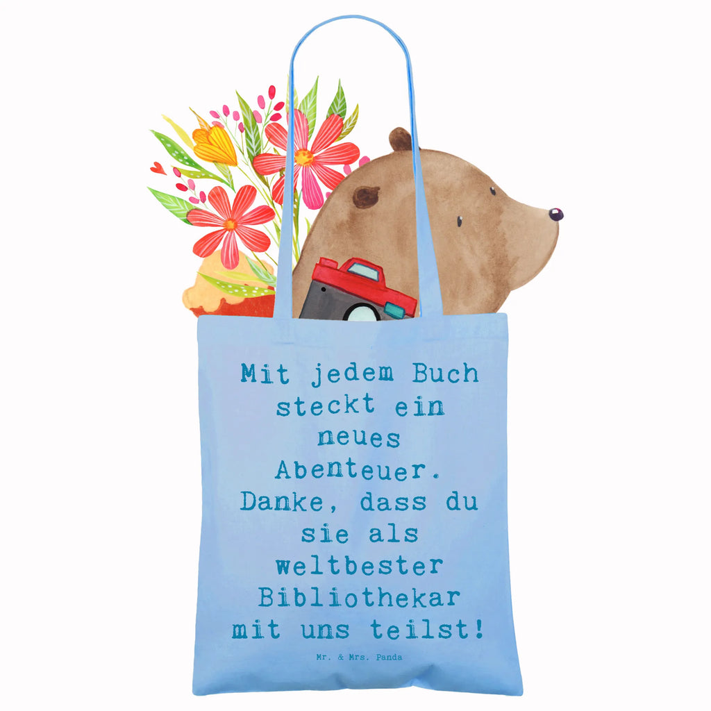 Tragetasche Mit jedem Buch steckt ein neues Abenteuer. Danke, dass du sie als weltbester Bibliothekar mit uns teilst! Beuteltasche, Beutel, Einkaufstasche, Jutebeutel, Stoffbeutel, Tasche, Shopper, Umhängetasche, Strandtasche, Schultertasche, Stofftasche, Tragetasche, Badetasche, Jutetasche, Einkaufstüte, Laptoptasche