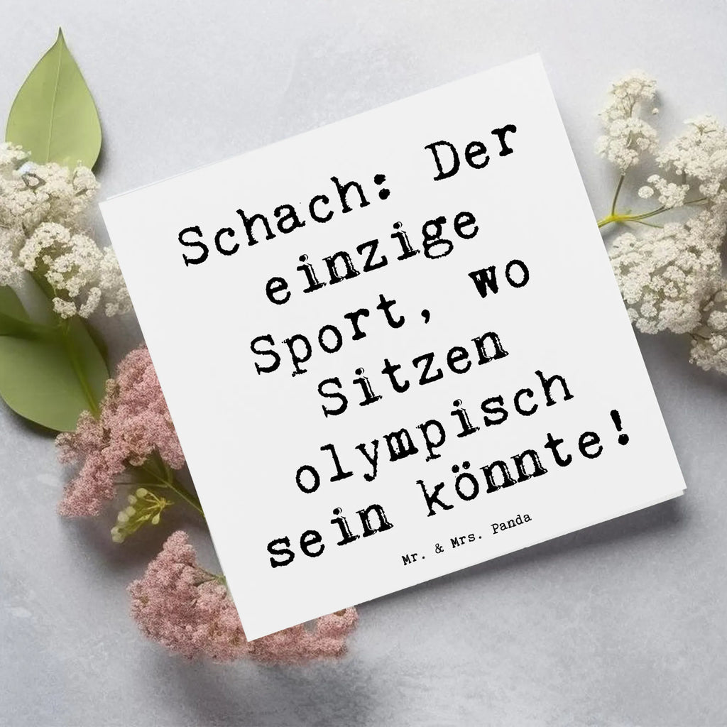 Deluxe Karte Spruch Schach: Der einzige Sport, wo Sitzen olympisch sein könnte! Karte, Grußkarte, Klappkarte, Einladungskarte, Glückwunschkarte, Hochzeitskarte, Geburtstagskarte, Hochwertige Grußkarte, Hochwertige Klappkarte, Geschenk, Sport, Sportart, Hobby, Schenken, Danke, Dankeschön, Auszeichnung, Gewinn, Sportler