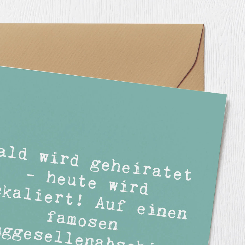 Deluxe Karte Bald wird geheiratet - heute wird eskaliert! Auf einen famosen Junggesellenabschied! Karte, Grußkarte, Klappkarte, Einladungskarte, Glückwunschkarte, Hochzeitskarte, Geburtstagskarte, Hochwertige Grußkarte, Hochwertige Klappkarte, Hochzeit, Hochzeitsgeschenk, Ehe, Hochzeitsfeier, Trauung, Trauungsgeschenk, Verlobungsfeier, Verlobungsgeschenk, Hochzeitsgeschenkideen, Hochzeitsgeschenke für Brautpaar