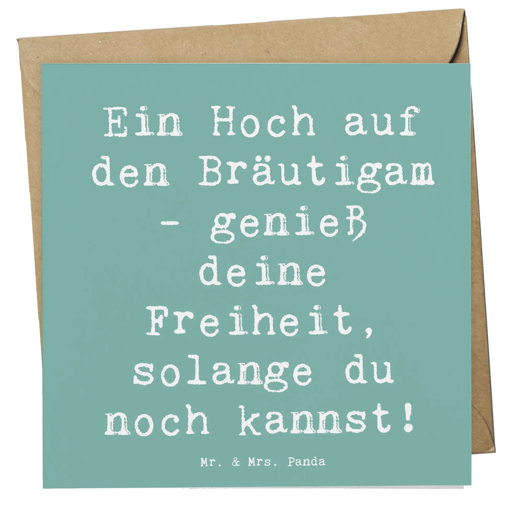 Deluxe Karte Ein Hoch auf den Bräutigam - genieß deine Freiheit, solange du noch kannst! Karte, Grußkarte, Klappkarte, Einladungskarte, Glückwunschkarte, Hochzeitskarte, Geburtstagskarte, Hochwertige Grußkarte, Hochwertige Klappkarte, Hochzeit, Hochzeitsgeschenk, Ehe, Hochzeitsfeier, Trauung, Trauungsgeschenk, Verlobungsfeier, Verlobungsgeschenk, Hochzeitsgeschenkideen, Hochzeitsgeschenke für Brautpaar