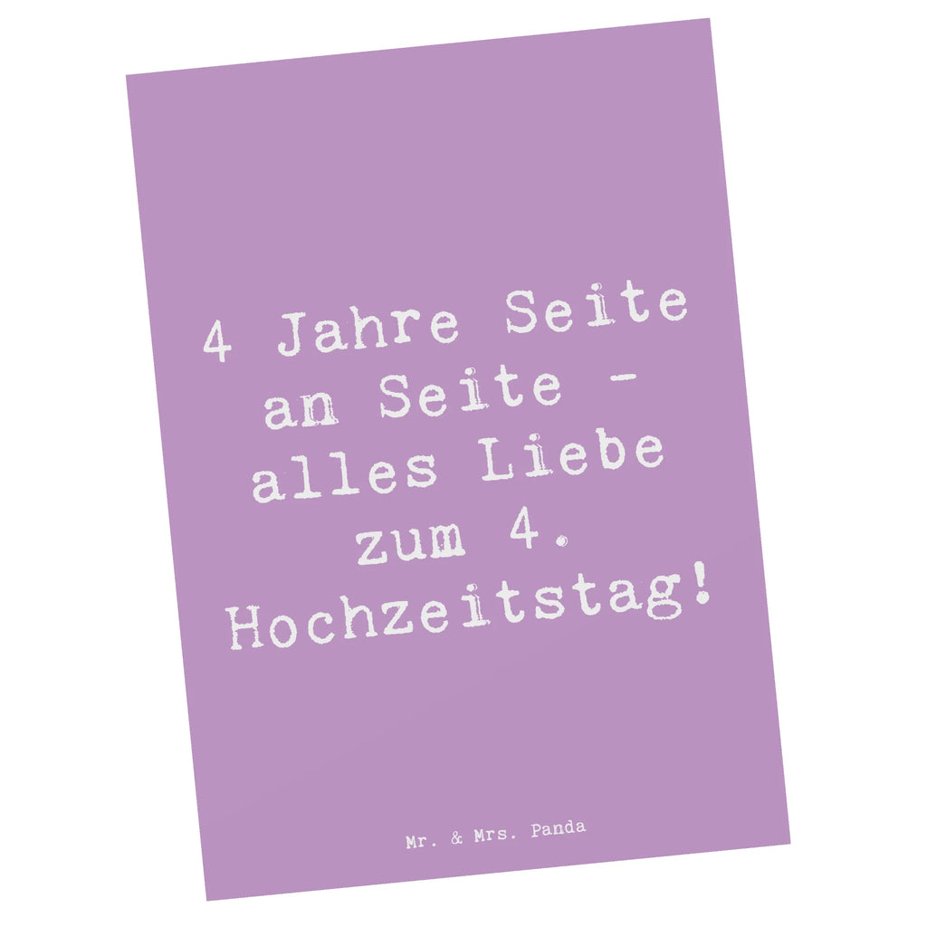 Postkarte 4 Jahre Seite an Seite - alles Liebe zum 4. Hochzeitstag! Postkarte, Karte, Geschenkkarte, Grußkarte, Einladung, Ansichtskarte, Geburtstagskarte, Einladungskarte, Dankeskarte, Ansichtskarten, Einladung Geburtstag, Einladungskarten Geburtstag, Hochzeit, Hochzeitsgeschenk, Ehe, Hochzeitsfeier, Trauung, Trauungsgeschenk, Hochzeitskarte, Verlobungsfeier, Verlobungsgeschenk, Hochzeitsgeschenkideen, Hochzeitsgeschenke für Brautpaar