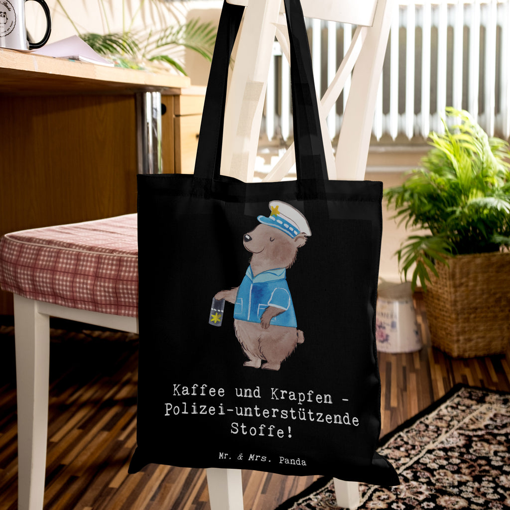 Tragetasche Polizist Kaffee Krapfen Beuteltasche, Beutel, Einkaufstasche, Jutebeutel, Stoffbeutel, Tasche, Shopper, Umhängetasche, Strandtasche, Schultertasche, Stofftasche, Tragetasche, Badetasche, Jutetasche, Einkaufstüte, Laptoptasche, Beruf, Ausbildung, Jubiläum, Abschied, Rente, Kollege, Kollegin, Geschenk, Schenken, Arbeitskollege, Mitarbeiter, Firma, Danke, Dankeschön