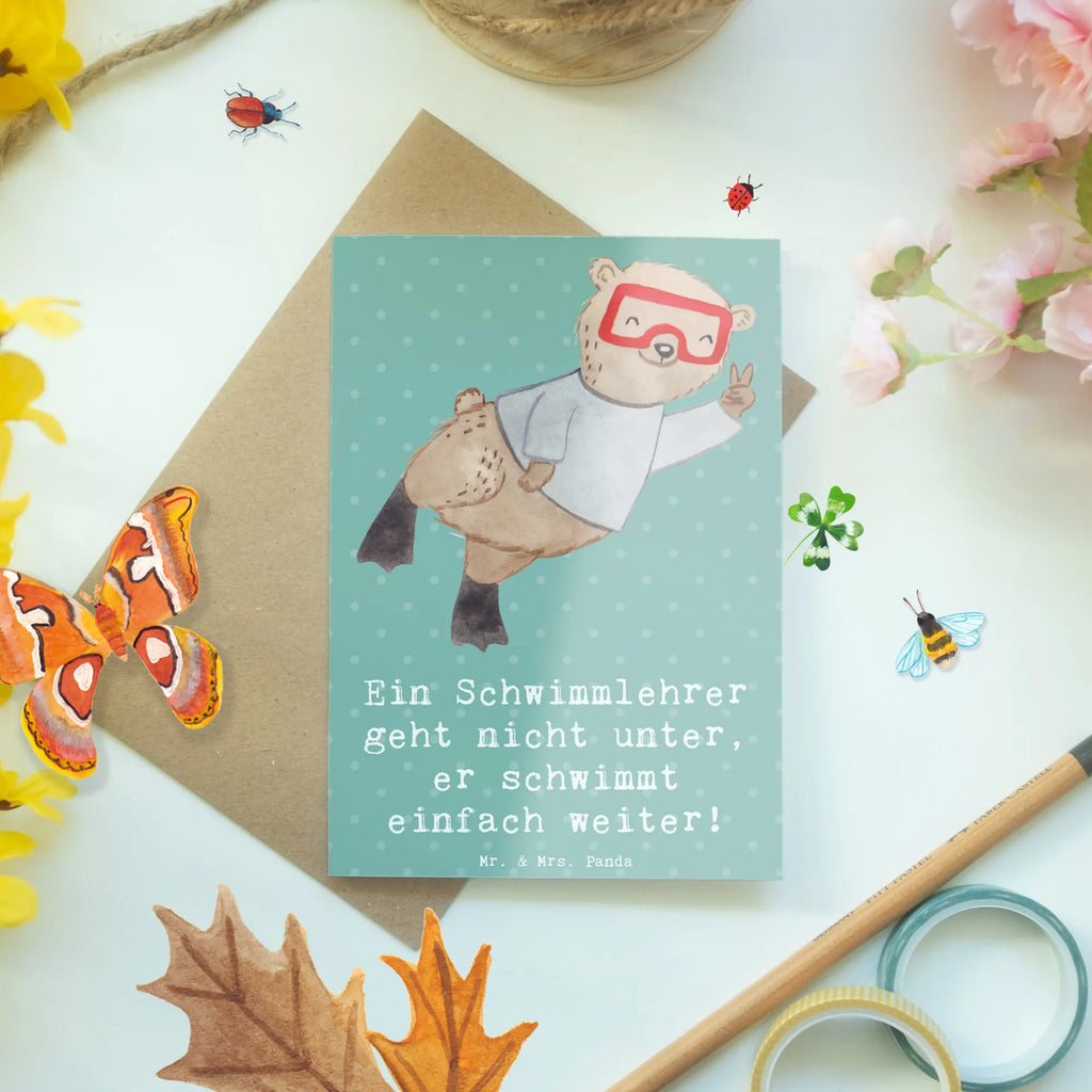 Grußkarte Schwimmlehrer Motivation Grußkarte, Klappkarte, Einladungskarte, Glückwunschkarte, Hochzeitskarte, Geburtstagskarte, Karte, Ansichtskarten, Beruf, Ausbildung, Jubiläum, Abschied, Rente, Kollege, Kollegin, Geschenk, Schenken, Arbeitskollege, Mitarbeiter, Firma, Danke, Dankeschön