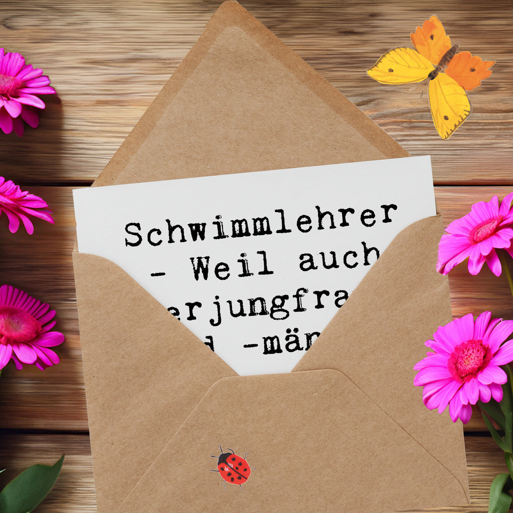 Deluxe Karte Spruch Schwimmlehrer Anfang Karte, Grußkarte, Klappkarte, Einladungskarte, Glückwunschkarte, Hochzeitskarte, Geburtstagskarte, Hochwertige Grußkarte, Hochwertige Klappkarte, Beruf, Ausbildung, Jubiläum, Abschied, Rente, Kollege, Kollegin, Geschenk, Schenken, Arbeitskollege, Mitarbeiter, Firma, Danke, Dankeschön